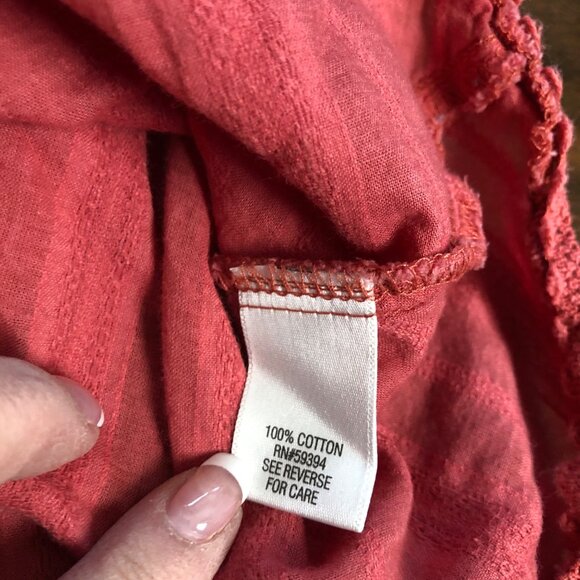 Sonoma Coral Cotton Blouse Womens Size Medium Button Front V-Neck Boho Top - Picture 7 of 9